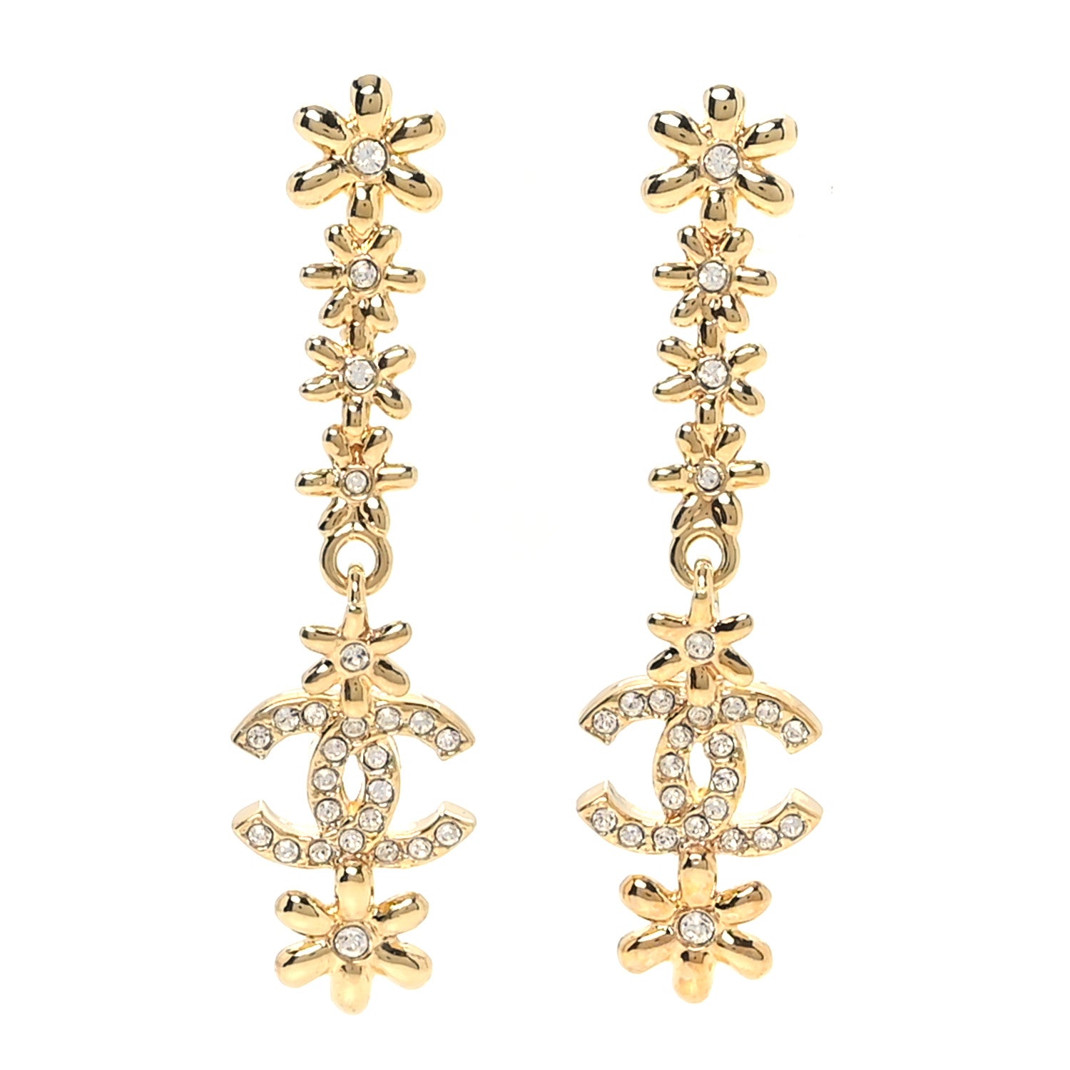Chanel Metal Crystal CC Drop Earrings Gold 1 of 5