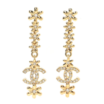 Chanel Metal Crystal CC Drop Earrings Gold 1 of 5