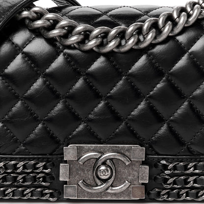 Chanel Glazed Calfskin Quilted Small Boy Chained Flap Black 8 of 10