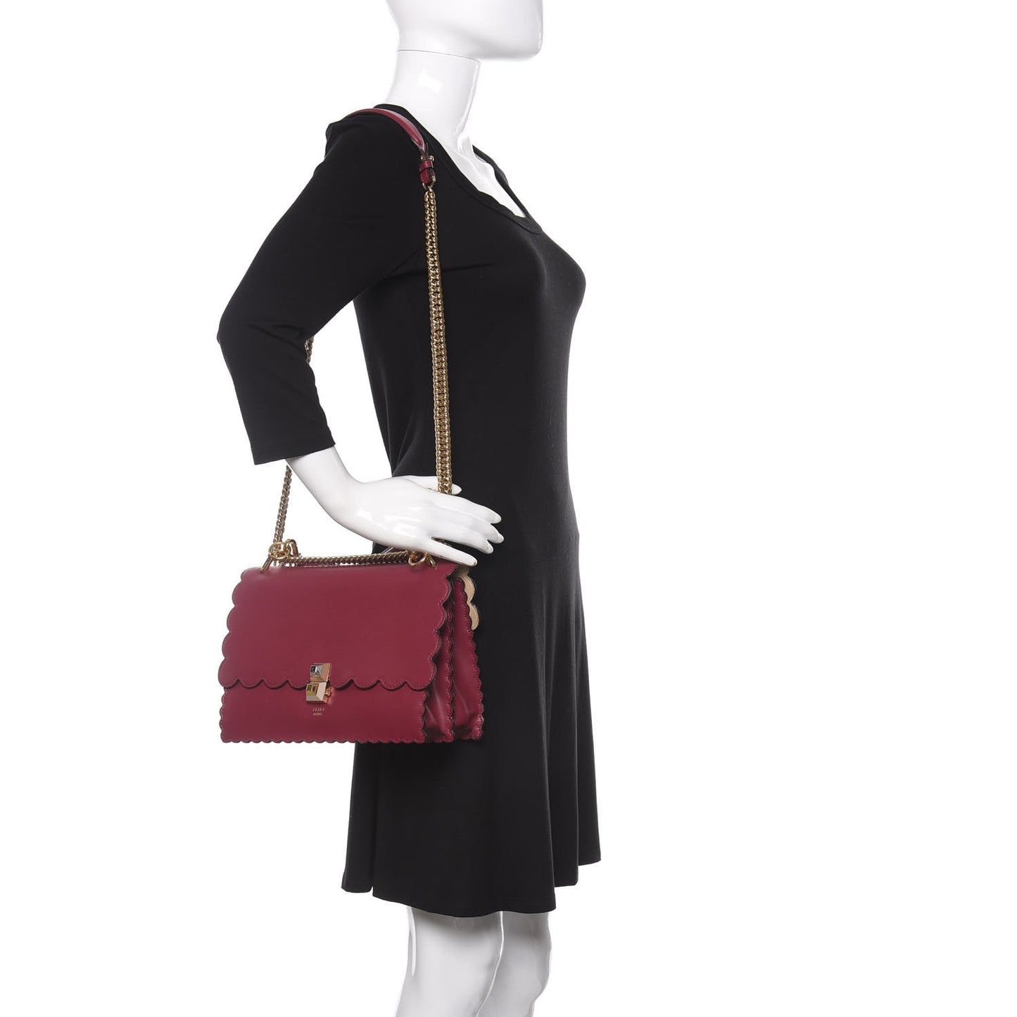 Vitello Liberty Scalloped Studded Kan I Shoulder Bag Black Cherry