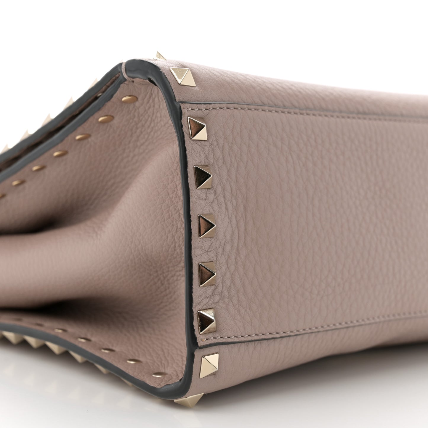 Grained Calfskin Rockstud Flip Lock Tote Poudre