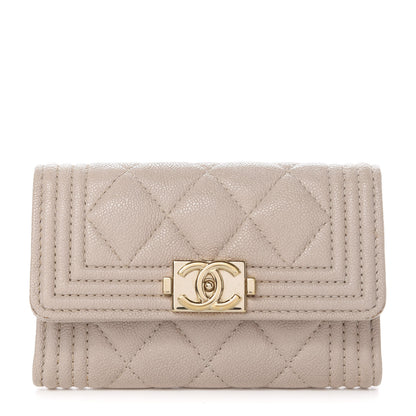 Chanel Caviar Quilted Boy Flap Card Holder Wallet Beige 1 of 10