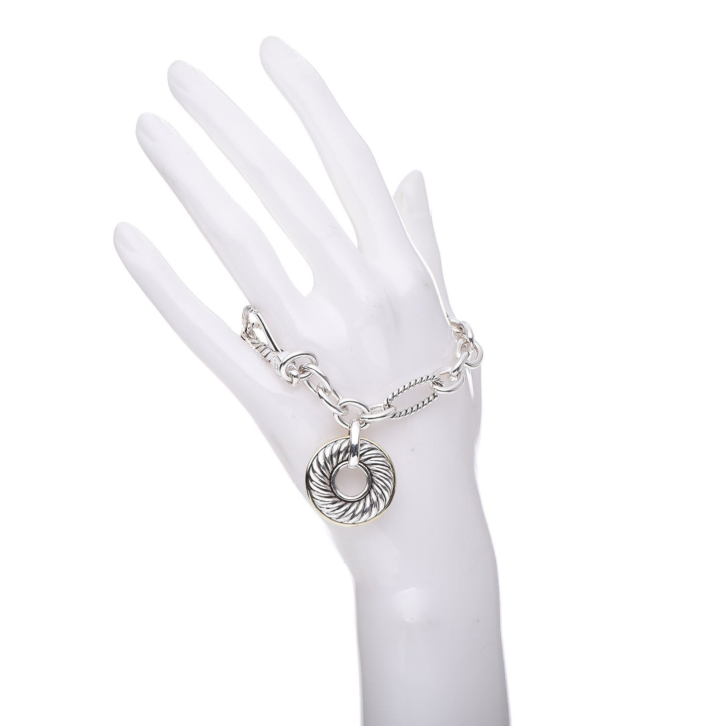 Sterling Silver 18K Yellow Gold Carved Cable Disc Bracelet