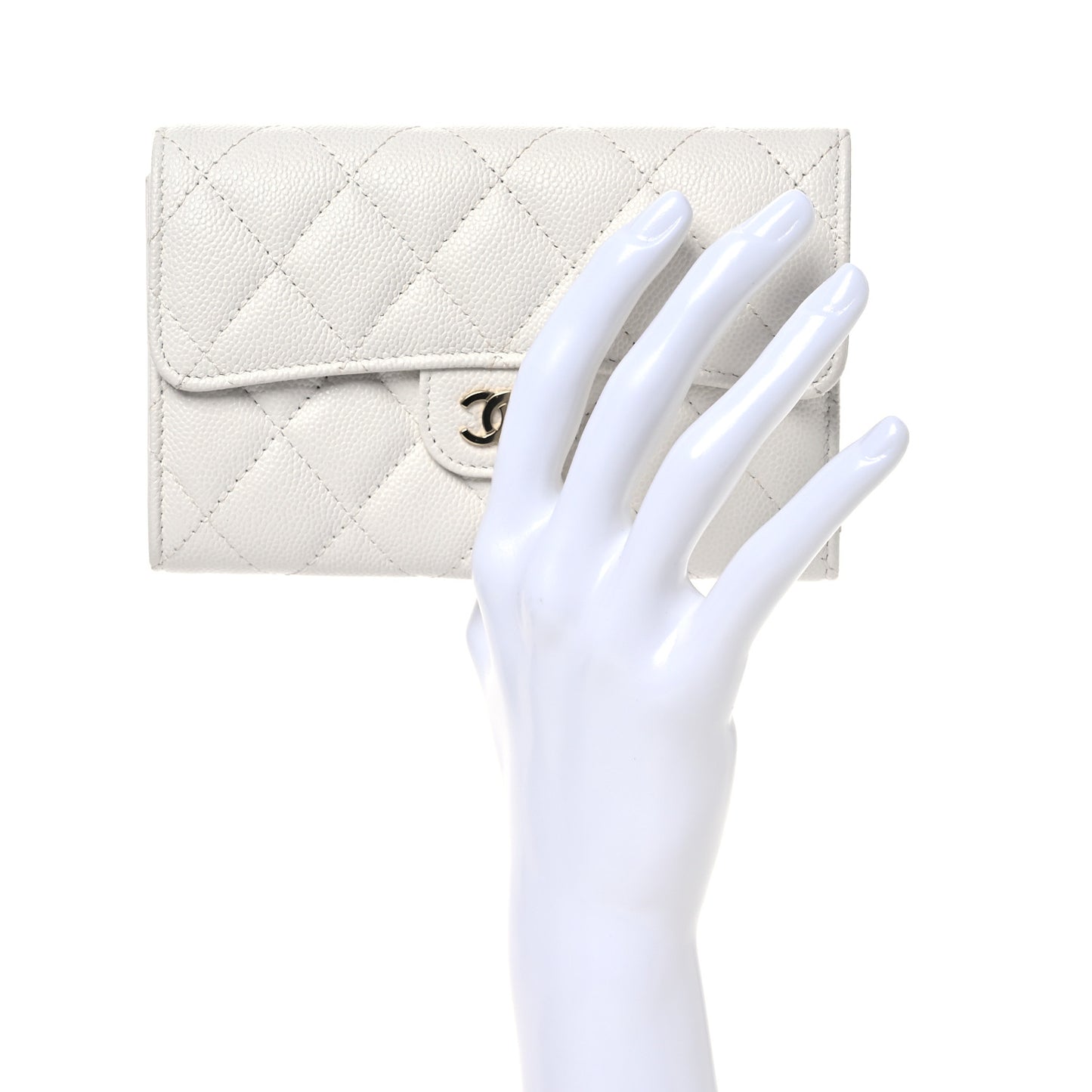 Caviar Quilted Medium Flap Wallet White