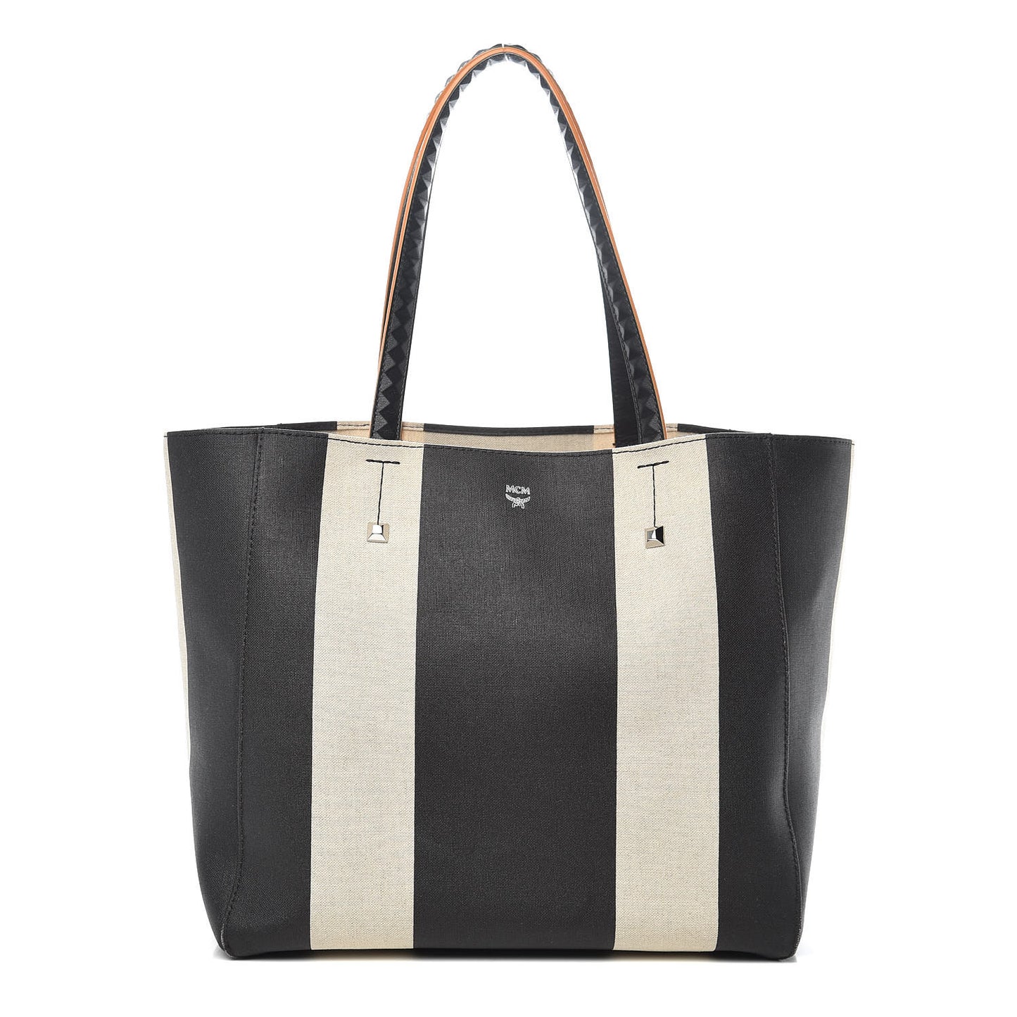 Canvas Stripe Shopper Tote Black White