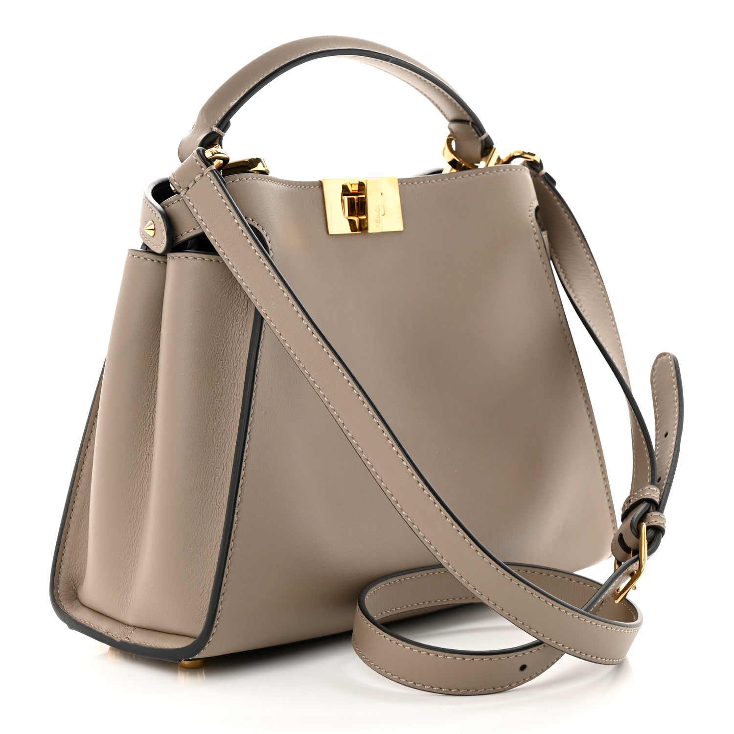 Fendi Vitello Tahiti Burro Medium Peekaboo Iconic Essentially Satchel Tortora Black 3 of 11