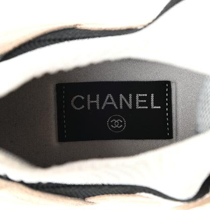Chanel Mesh Suede Fabric Womens CC Sneakers 41 White Ivory Light Beige 7 of 9