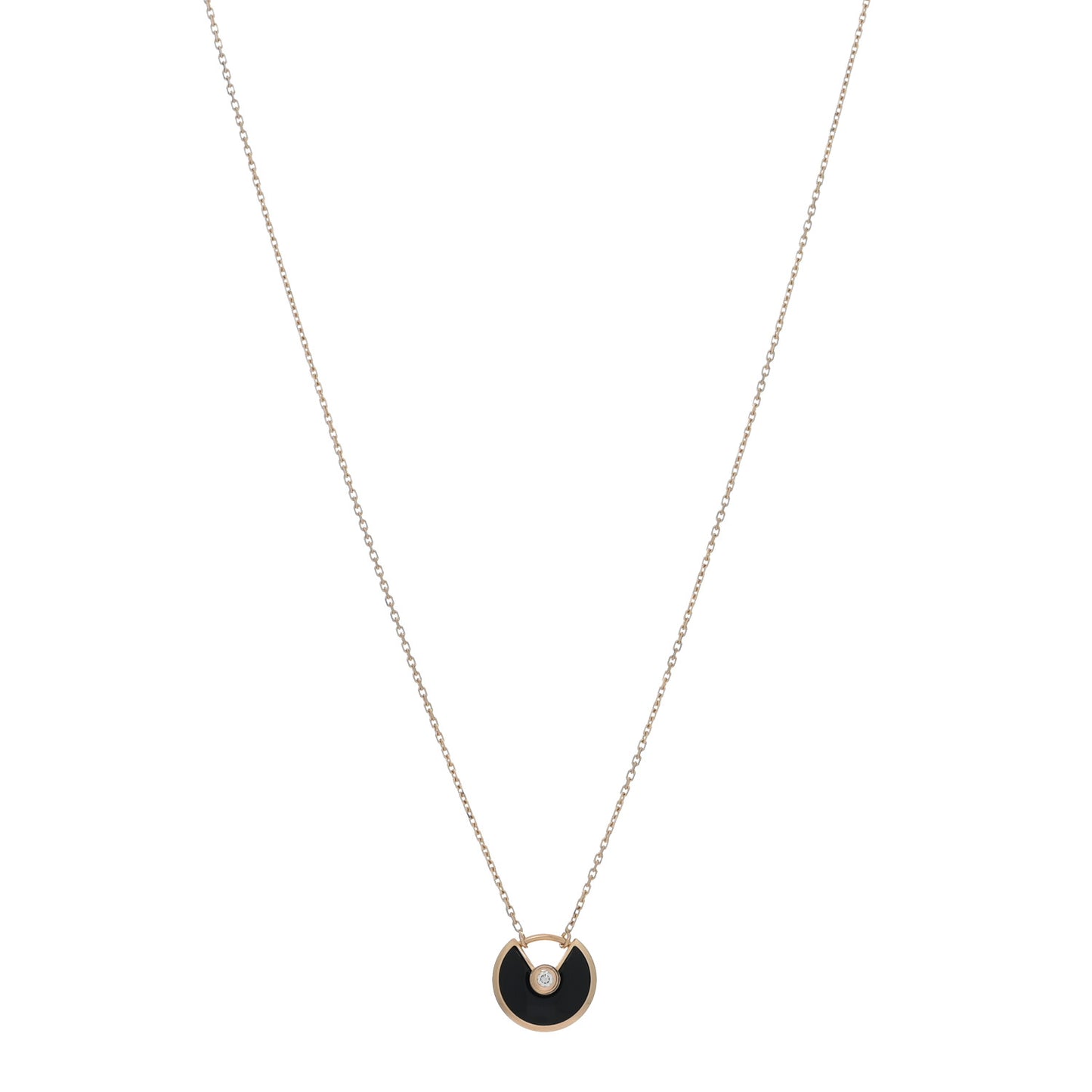 18K Pink Gold Diamond Black Onyx XS Amulette de Cartier Pendant Necklace