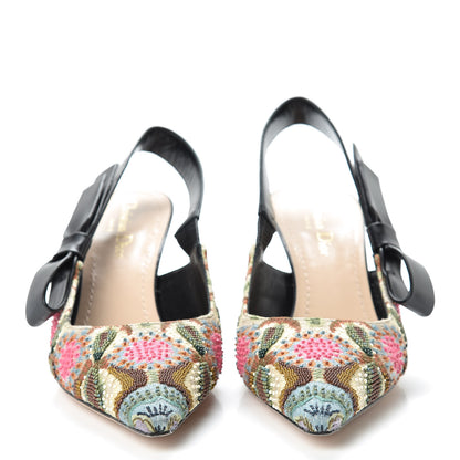 Christian Dior Embroidered Calfskin Beaded Sweet D Sling-Back Pumps 38.5 Cypress 2 of 9