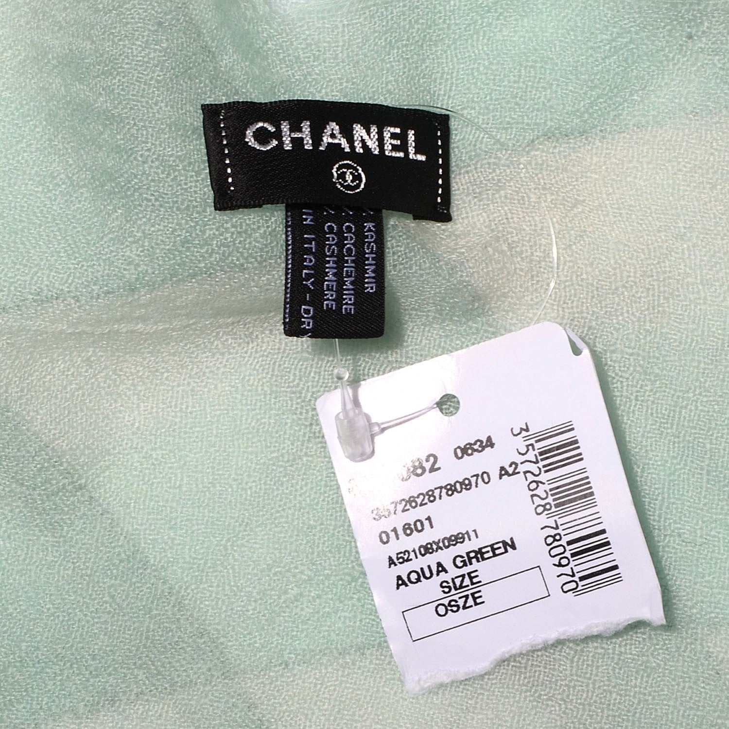 Chanel Cashmere CC Scarf Aqua Green 6 of 6