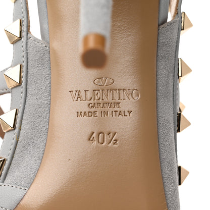Valentino Garavani Suede Rockstud Ankle Strap 100mm Pumps 40.5 Pastel Grey 6 of 11