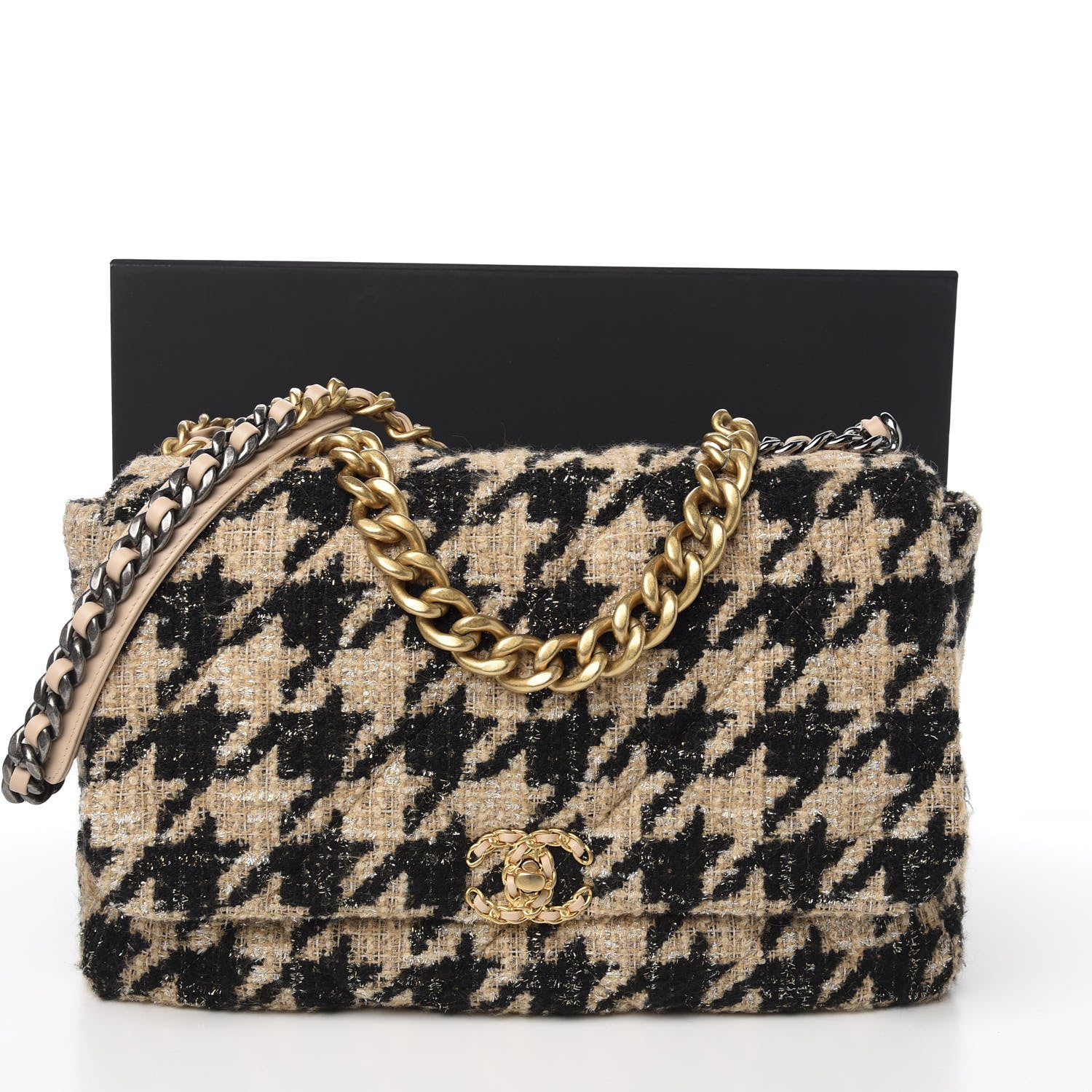 Chanel Tweed Maxi 19 Flap Beige Black 10 of 10