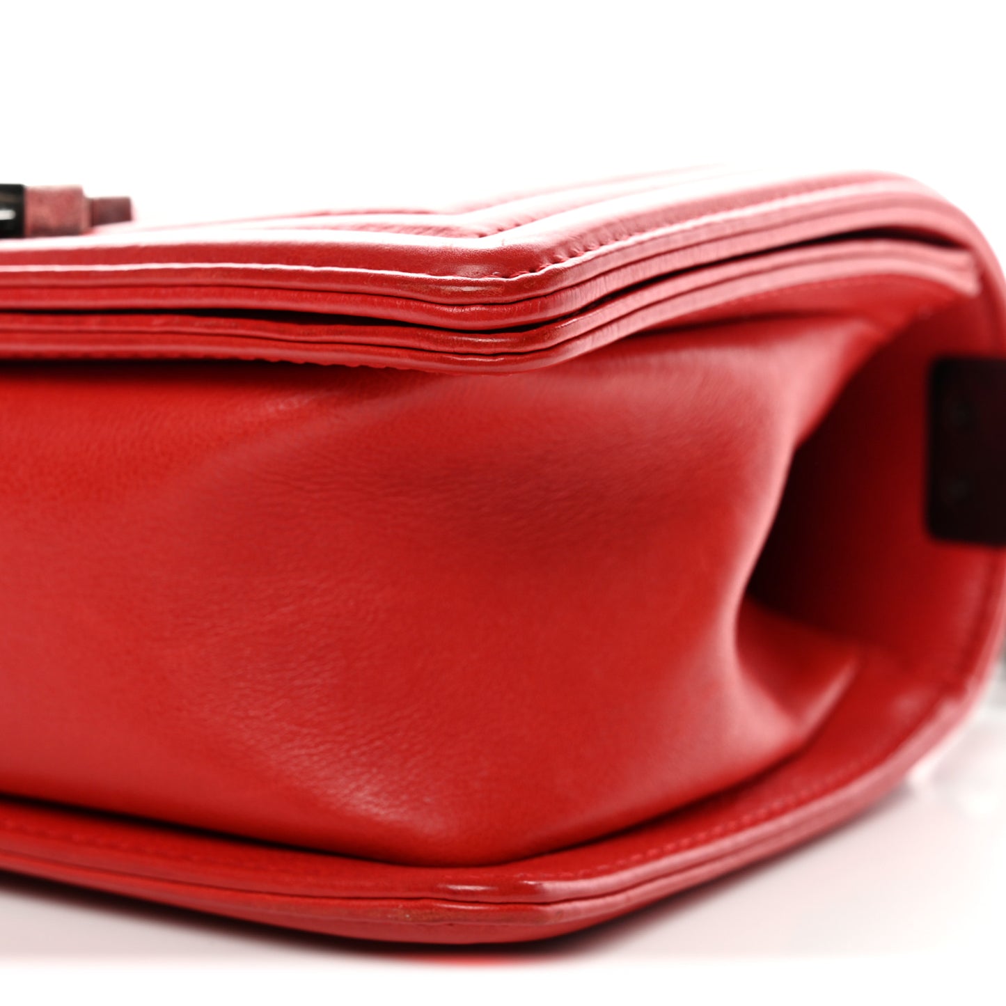 Calfskin Double Stitch Small Boy Flap Red