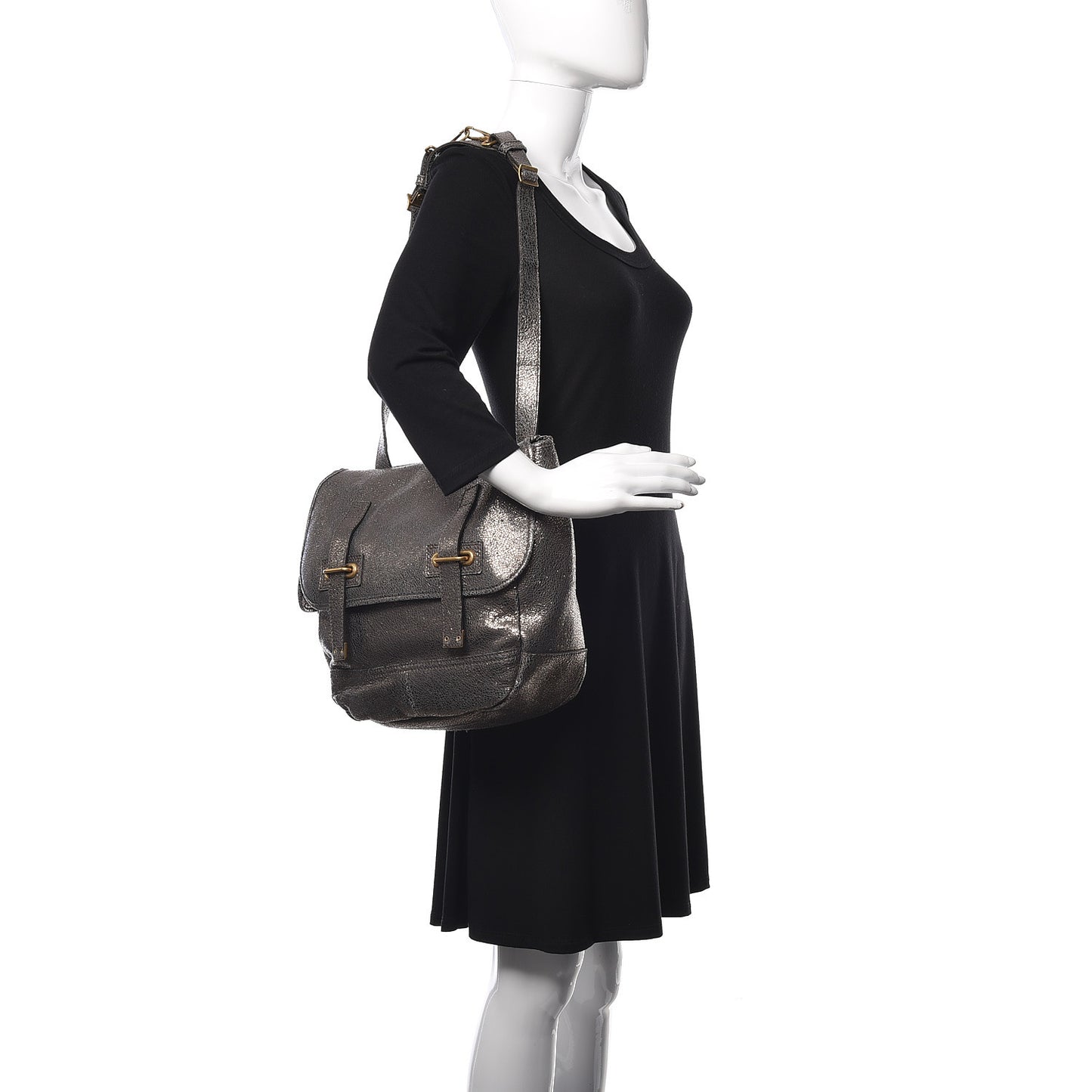 Metallic Calfskin Large Besace Tote Volcano Silver