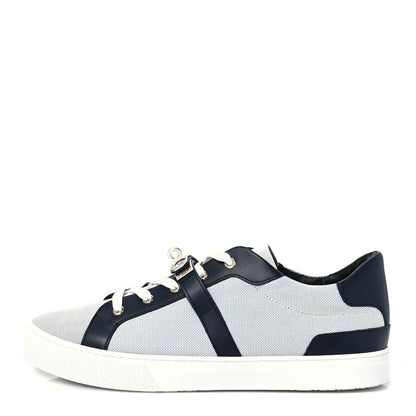 Hermes Calfskin Canvas Mens Day Sneakers 43 Bleu Marine 1 of 7