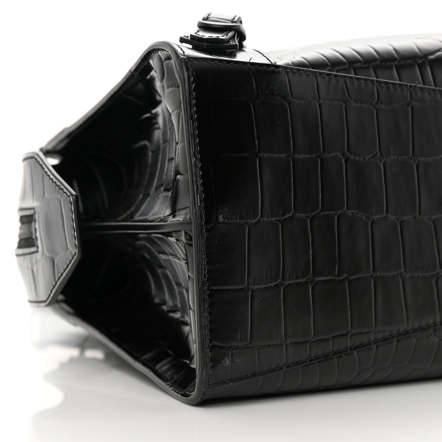 Semi Shiny Calfskin Crocodile Embossed Neo Classic Black Hardware S City Black