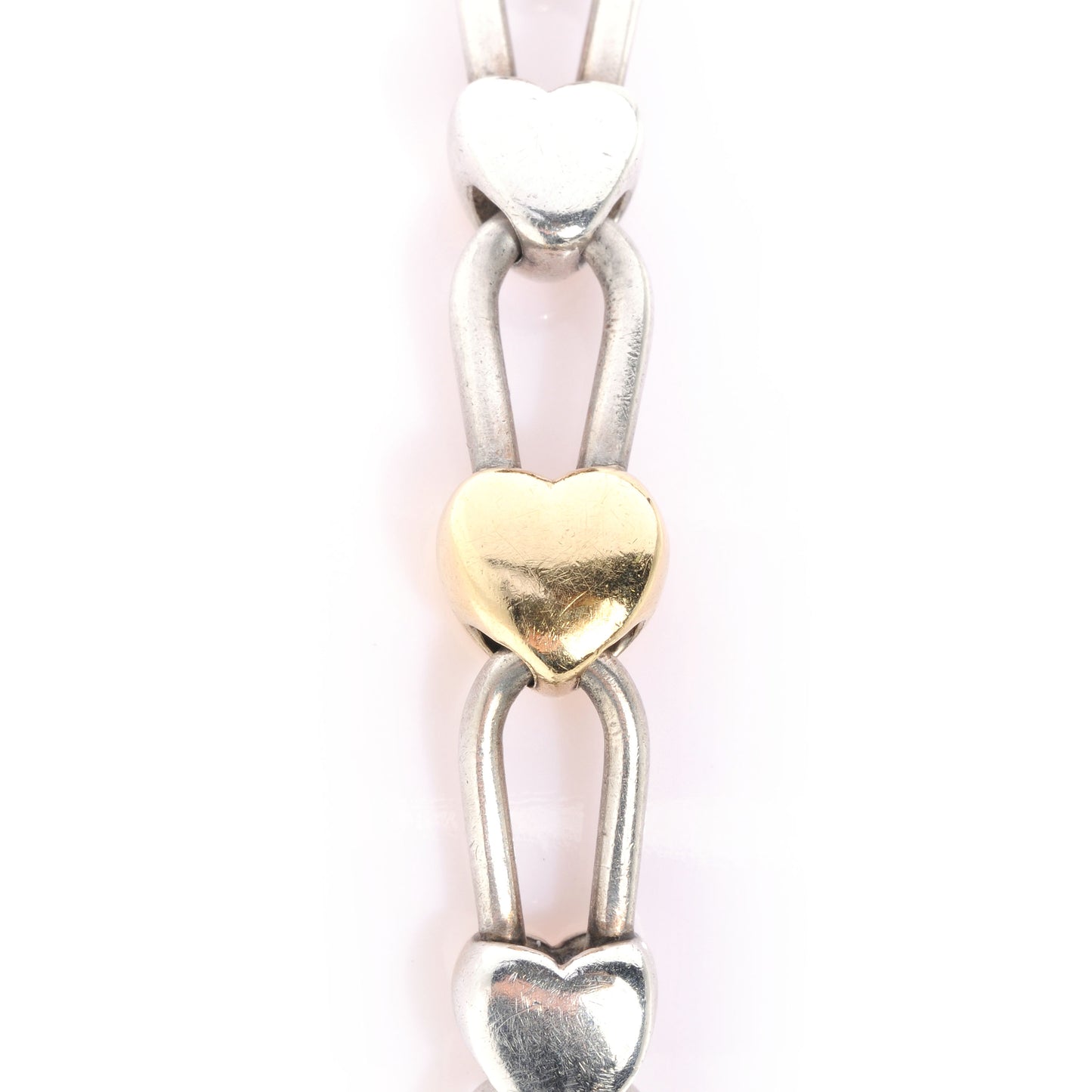 Sterling Silver 18K Yellow Gold Heart Padlock Links Bracelet