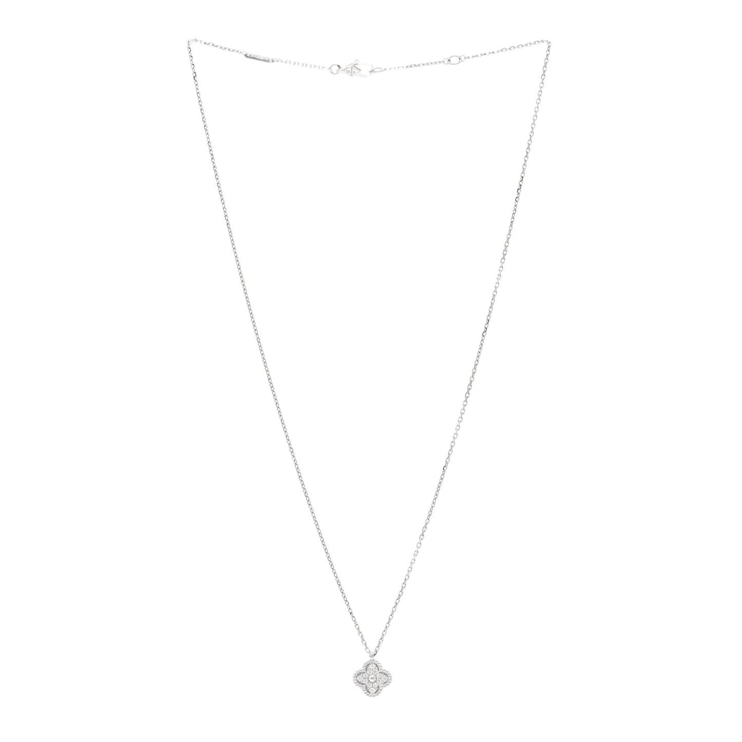 VAN CLEEF & ARPELS 18K White Gold Diamond Sweet Alhambra Pendant Necklace