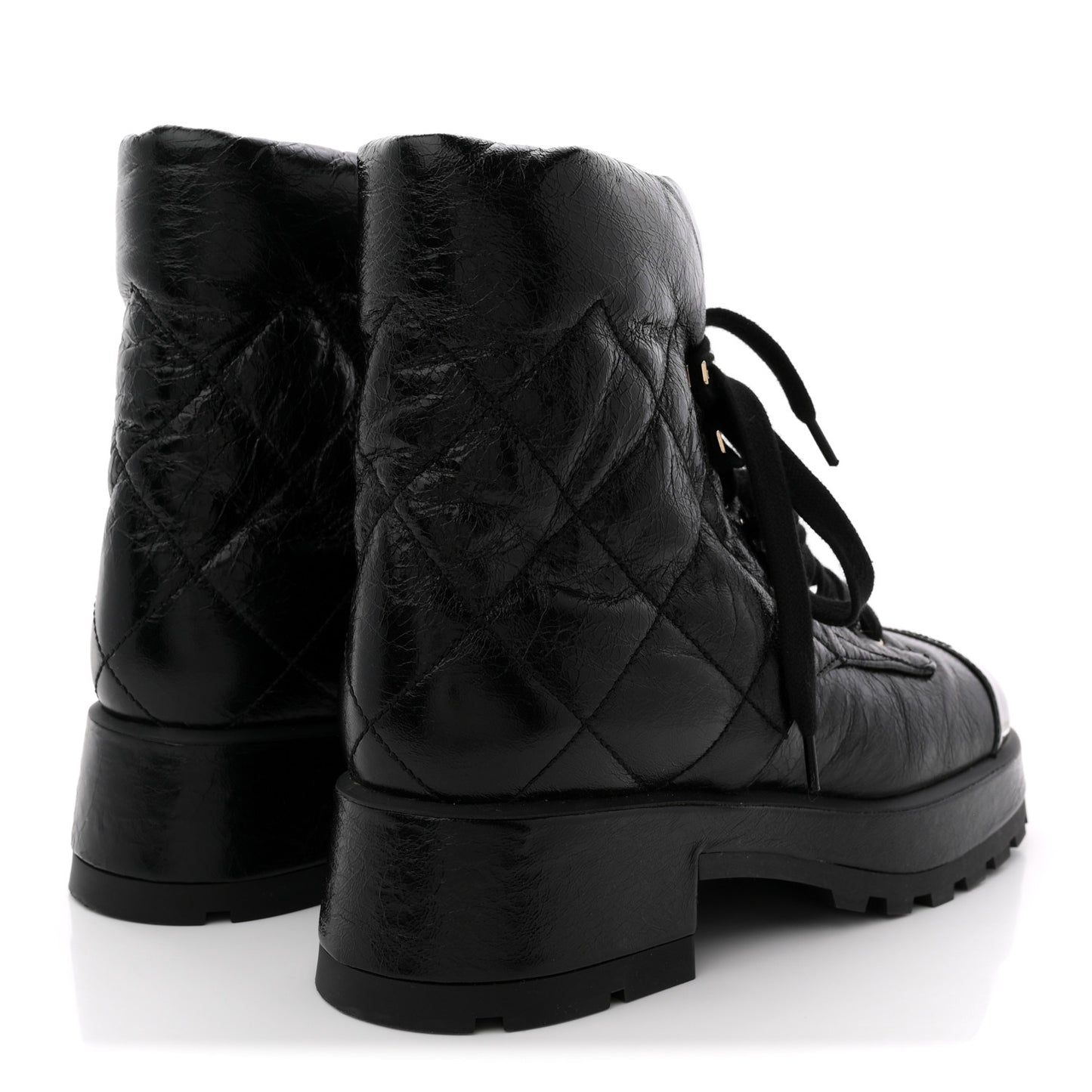 Crumpled Patent Lambskin Calfskin Quilted Lace Up Combat Boots 41.5 Black