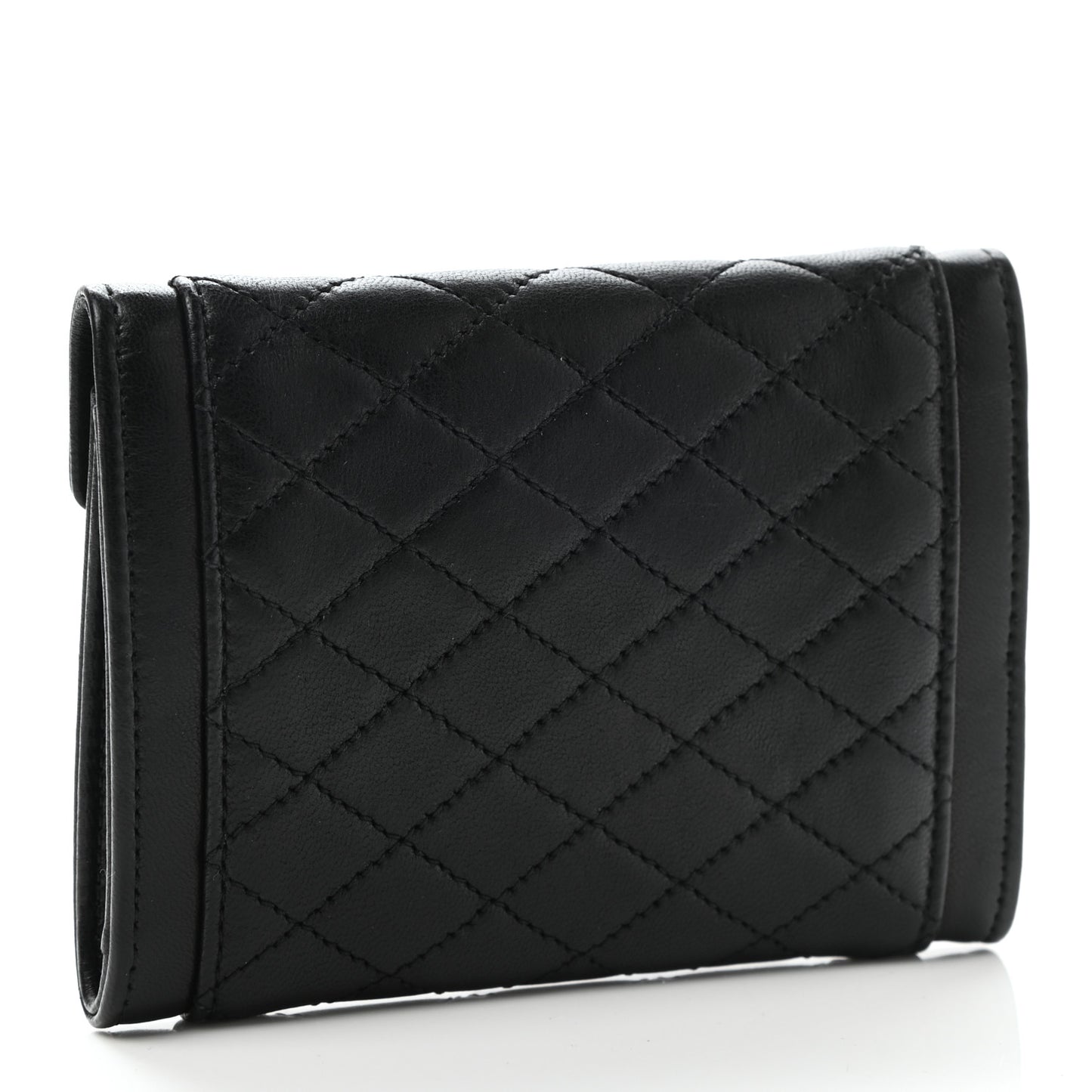 Lambskin Quilted Monogram Gaby Small Envelope Wallet Black
