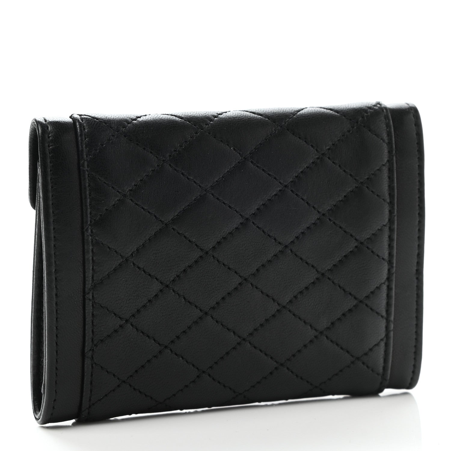 Saint Laurent Lambskin Quilted Monogram Gaby Small Envelope Wallet Black 3 of 8
