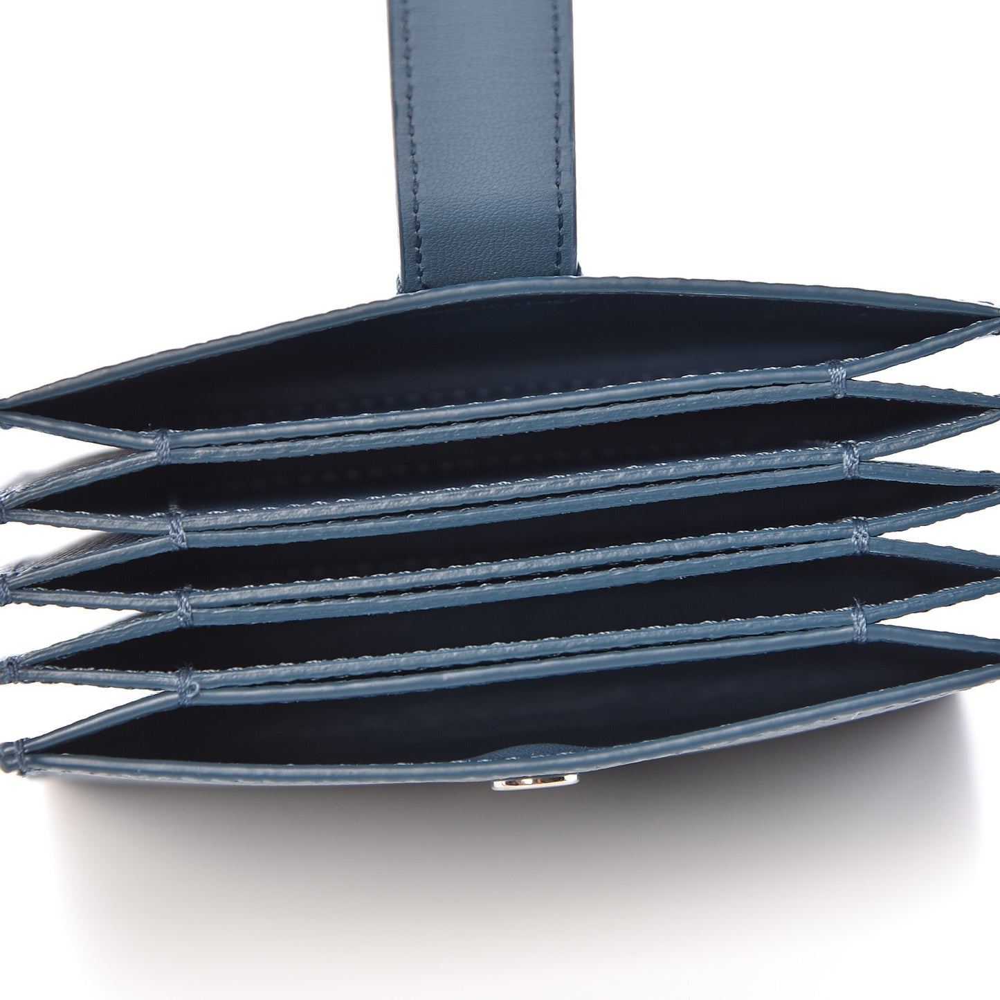 Grained Calfskin Strap Accordion Cardholder Slate Blue