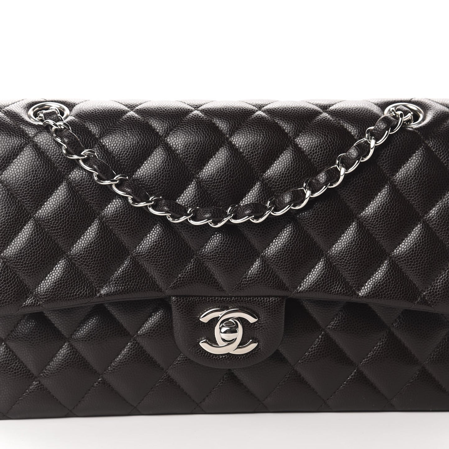 Caviar Quilted Medium Double Flap Brown