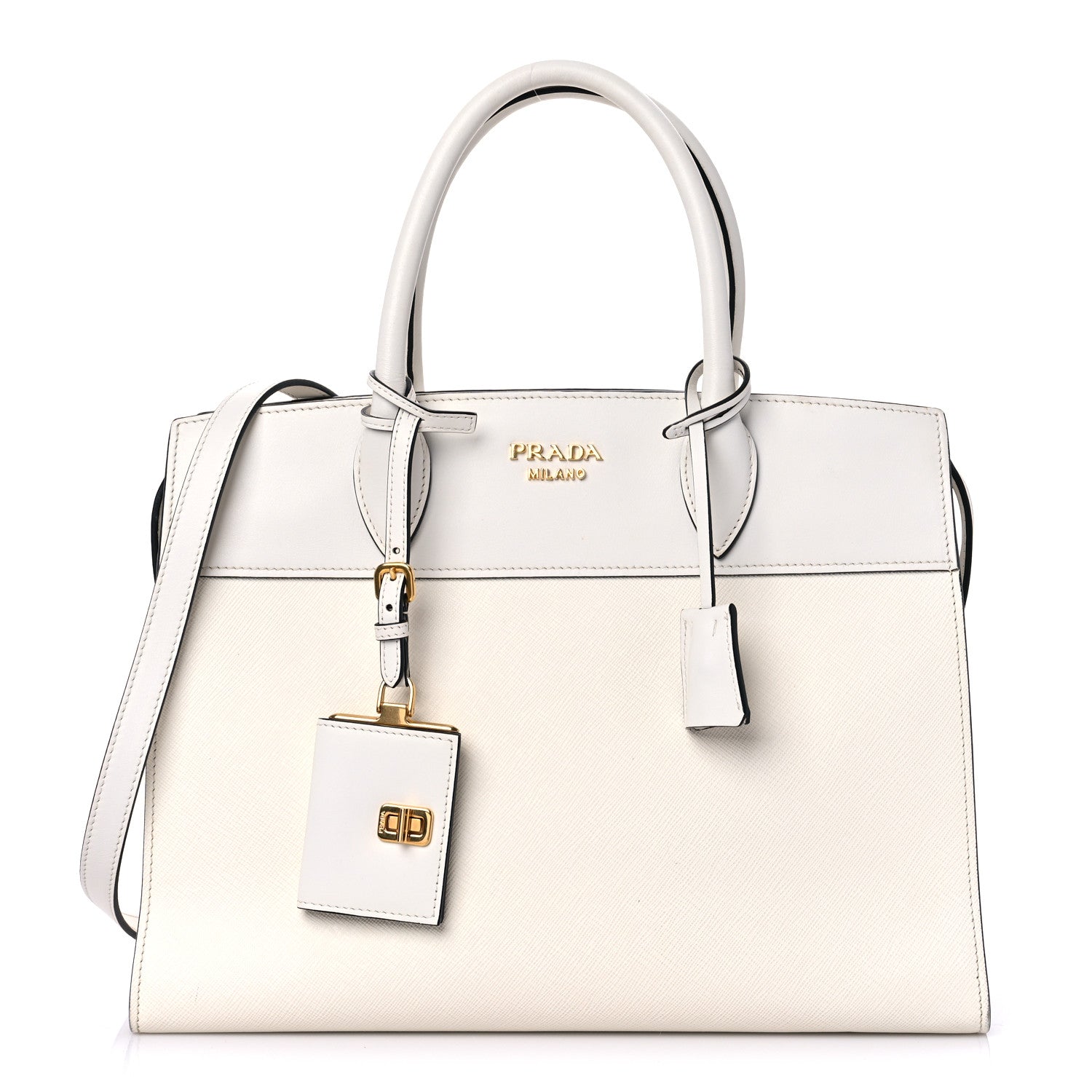 Prada Saffiano City Calfskin Bibliothèque Top Handle White 1 of 10