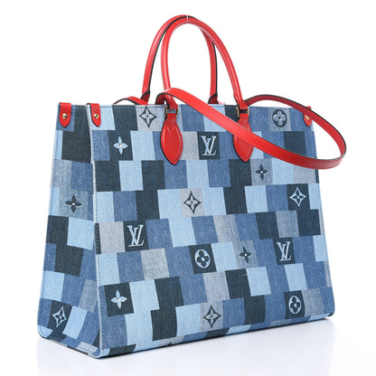 Louis Vuitton Denim Damier Monogram Onthego Blue Rouge 3 of 8