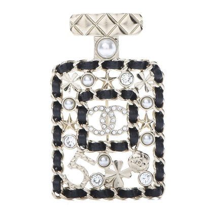 Chanel Lambskin Pearl Quilted Chain CC Perfume Bottle Brooch Gold 1 of 5