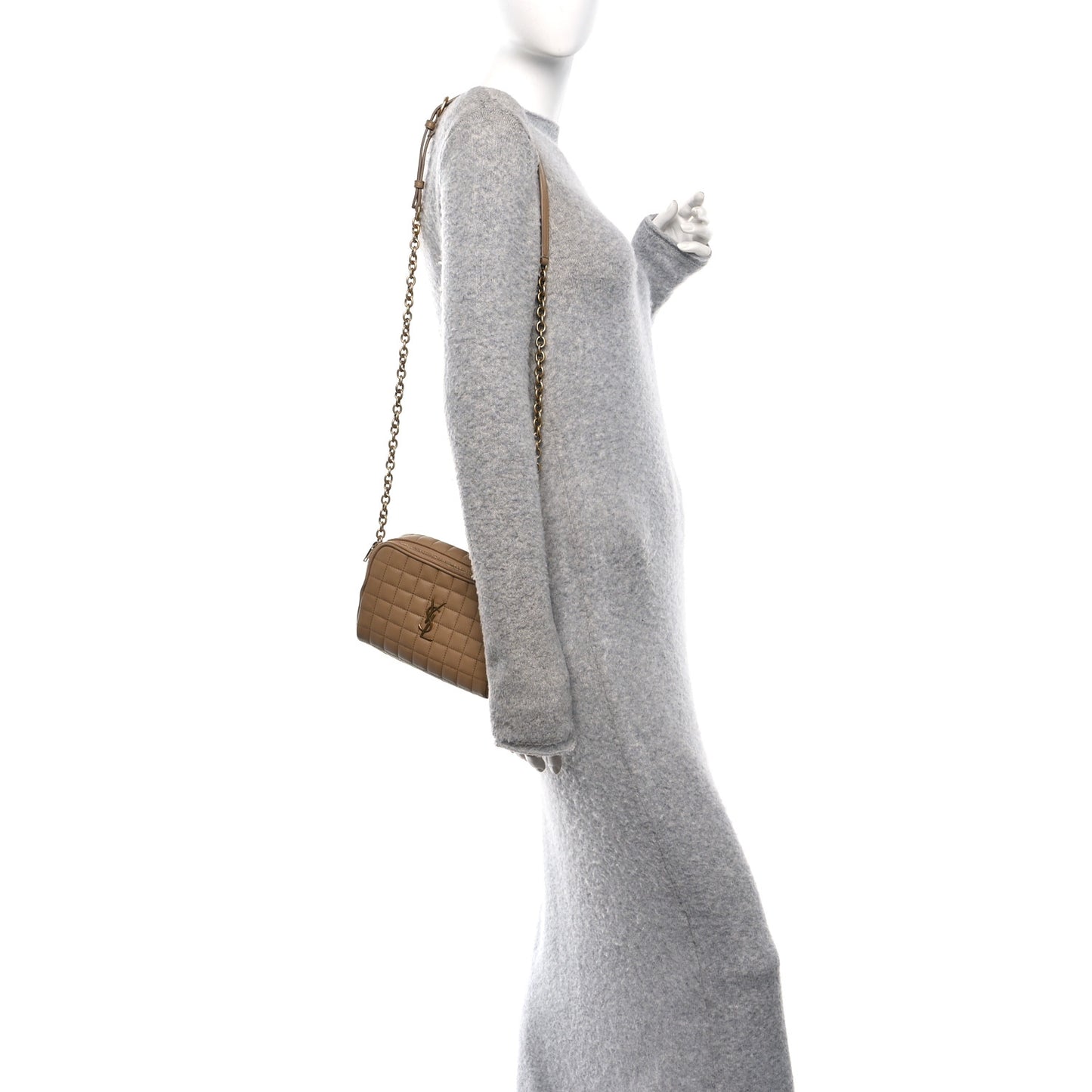 Lambskin Carre Quilted Cassandre Mini Camera Bag Natural Tan