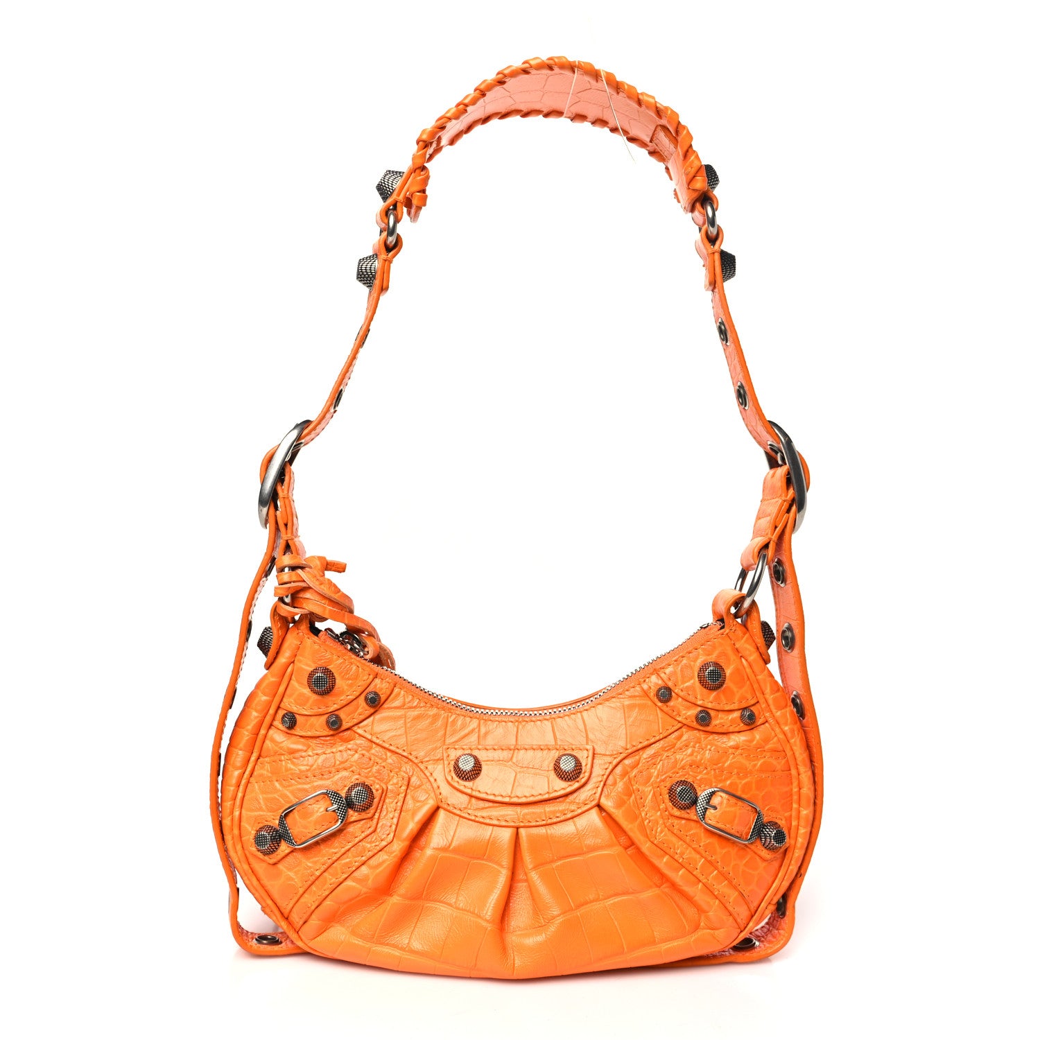 Balenciaga Extra Supple Calfskin Crocodile Embossed Le Cagole Shoulder Bag XS Pop Orange 1 of 12