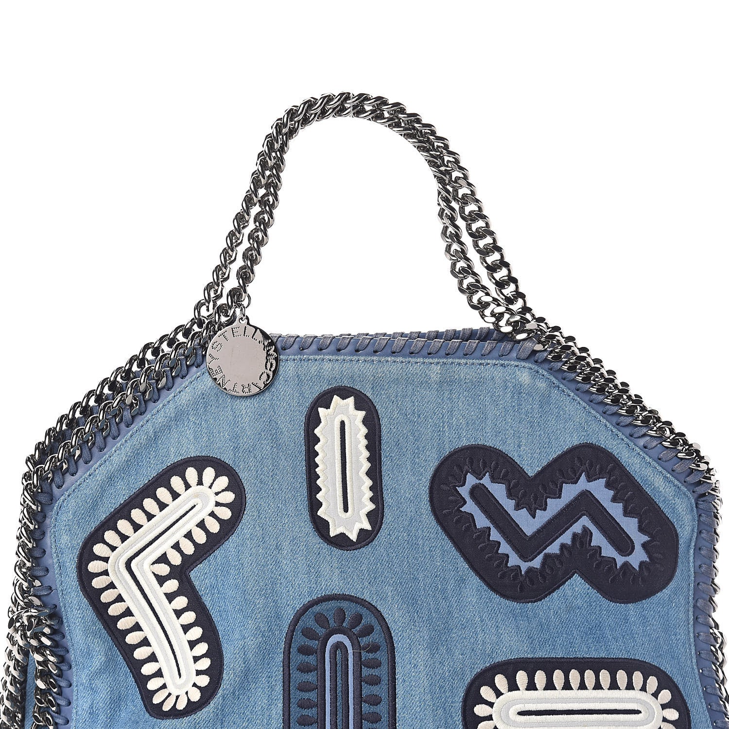Stella McCartney Eco Denim Embroidered Zigarette Falabella Fold Over Tote Blue 7 of 9
