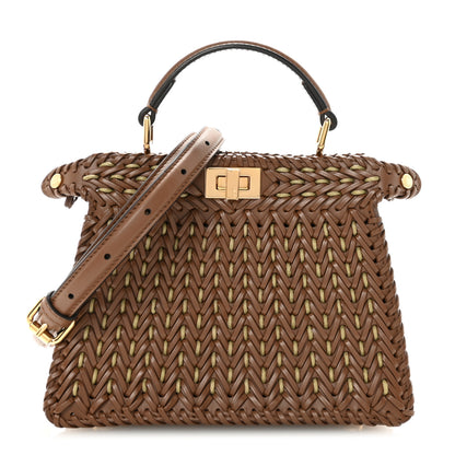 Fendi Vitello King Shiny Nappa Intreccio Petite Peekaboo I SEE U Satchel Gianduia 1 of 9