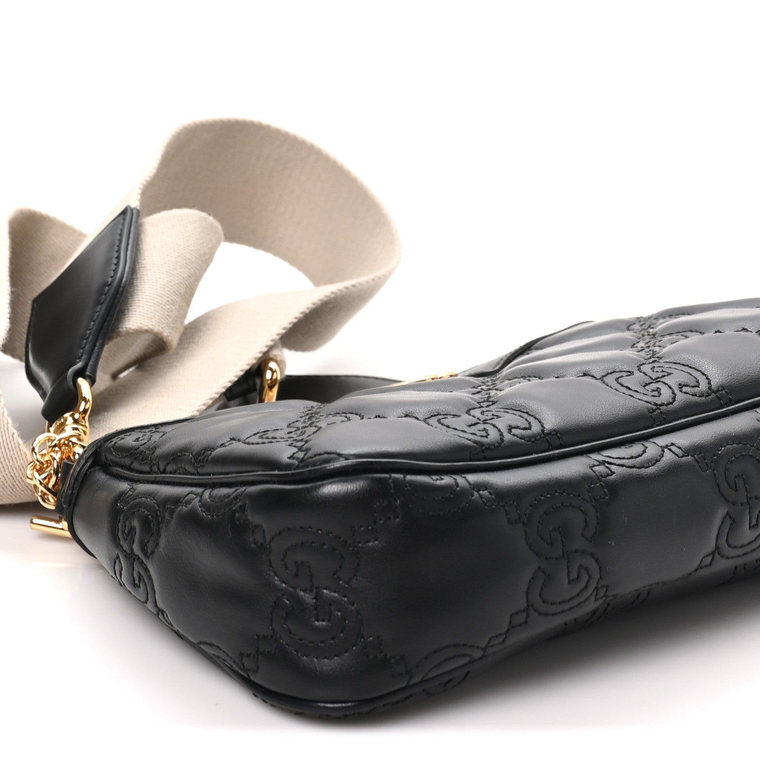 Gucci Calfskin GG Matelasse Chain Handbag Black Natural 9 of 10