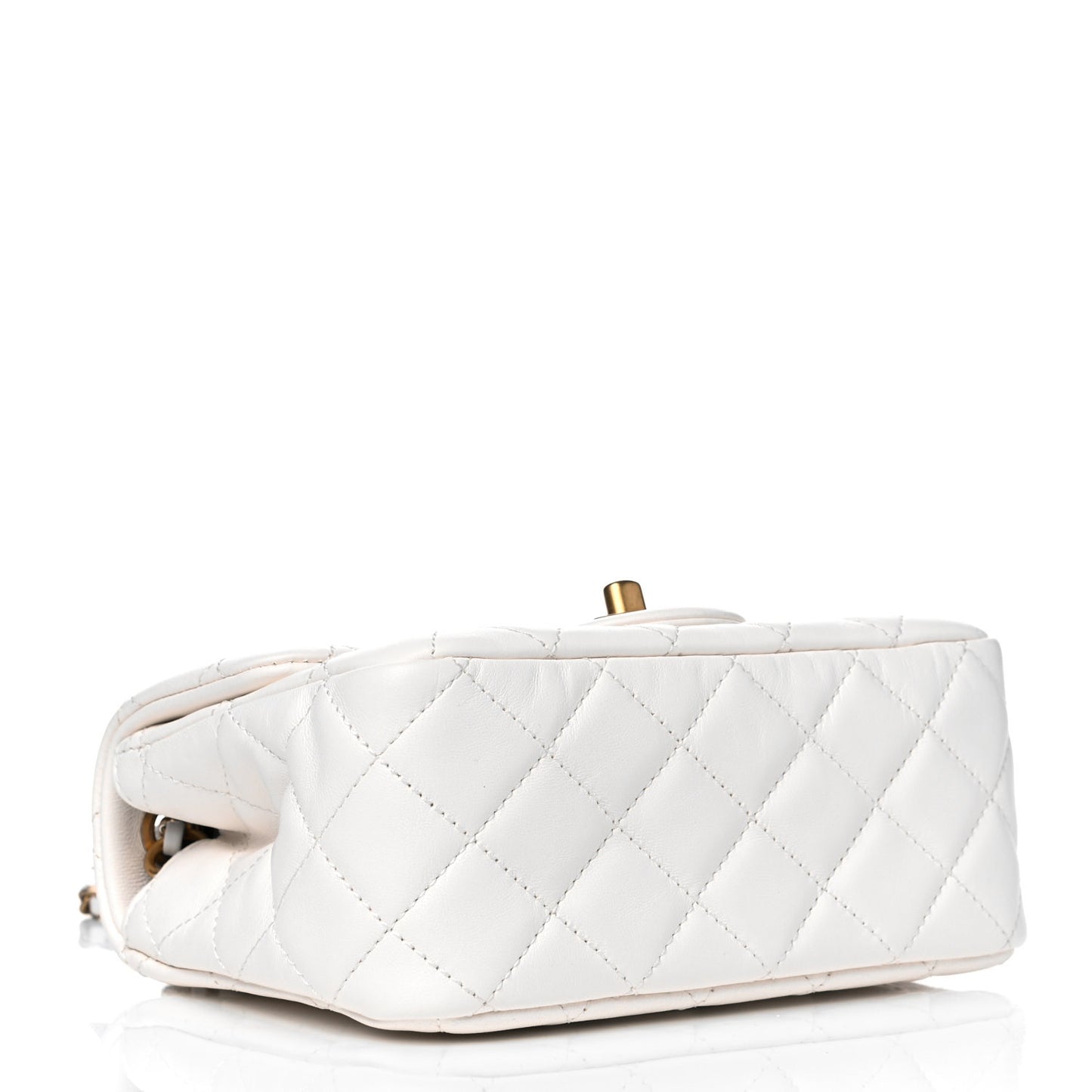 Lambskin Quilted Mini Pearl Crush Flap White