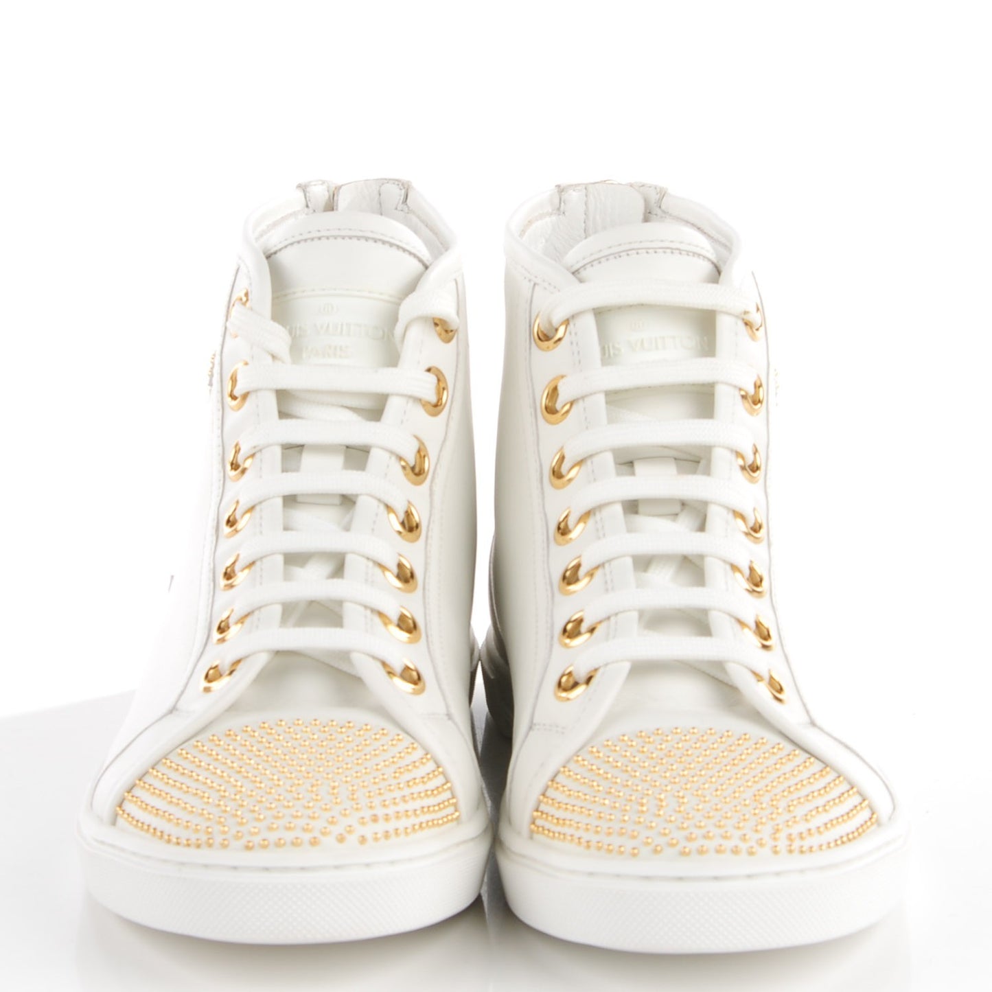 Leather Studded Punchy High Top Sneakers 36 White Gold