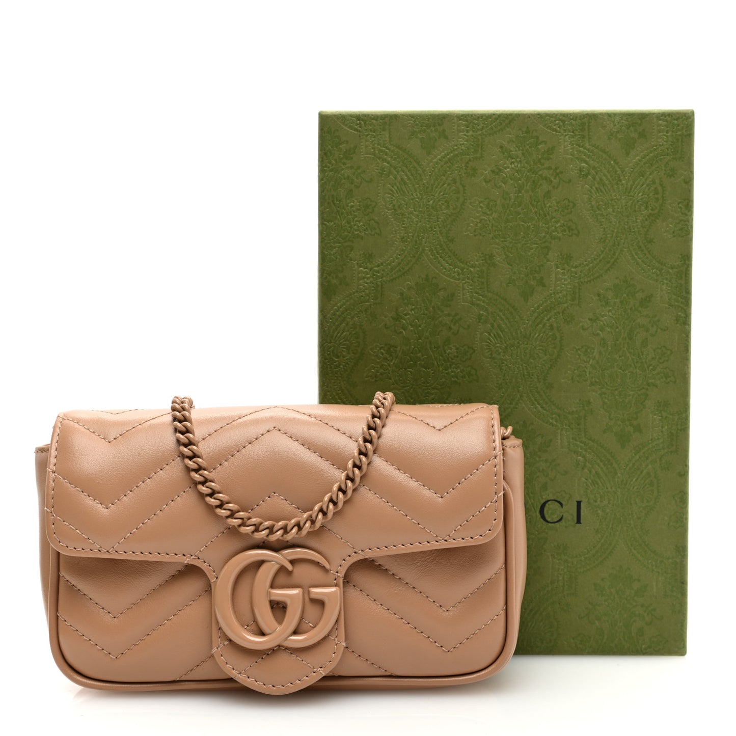 Calfskin Matelasse Monochrome Super Mini GG Marmont Shoulder Bag Camelia