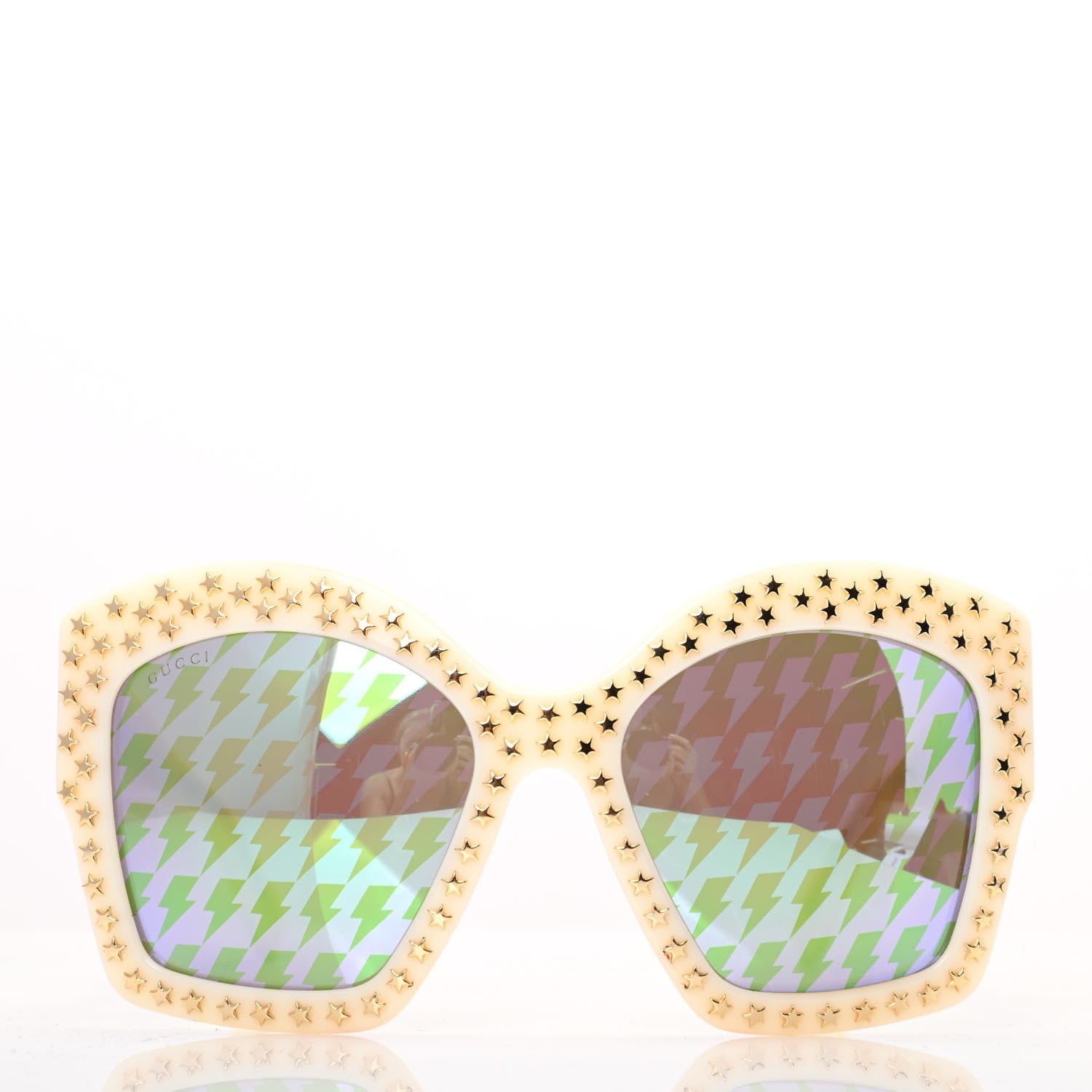 Gucci Square Frame Star Sunglasses GG 3870/S Ivory Gold 2 of 6