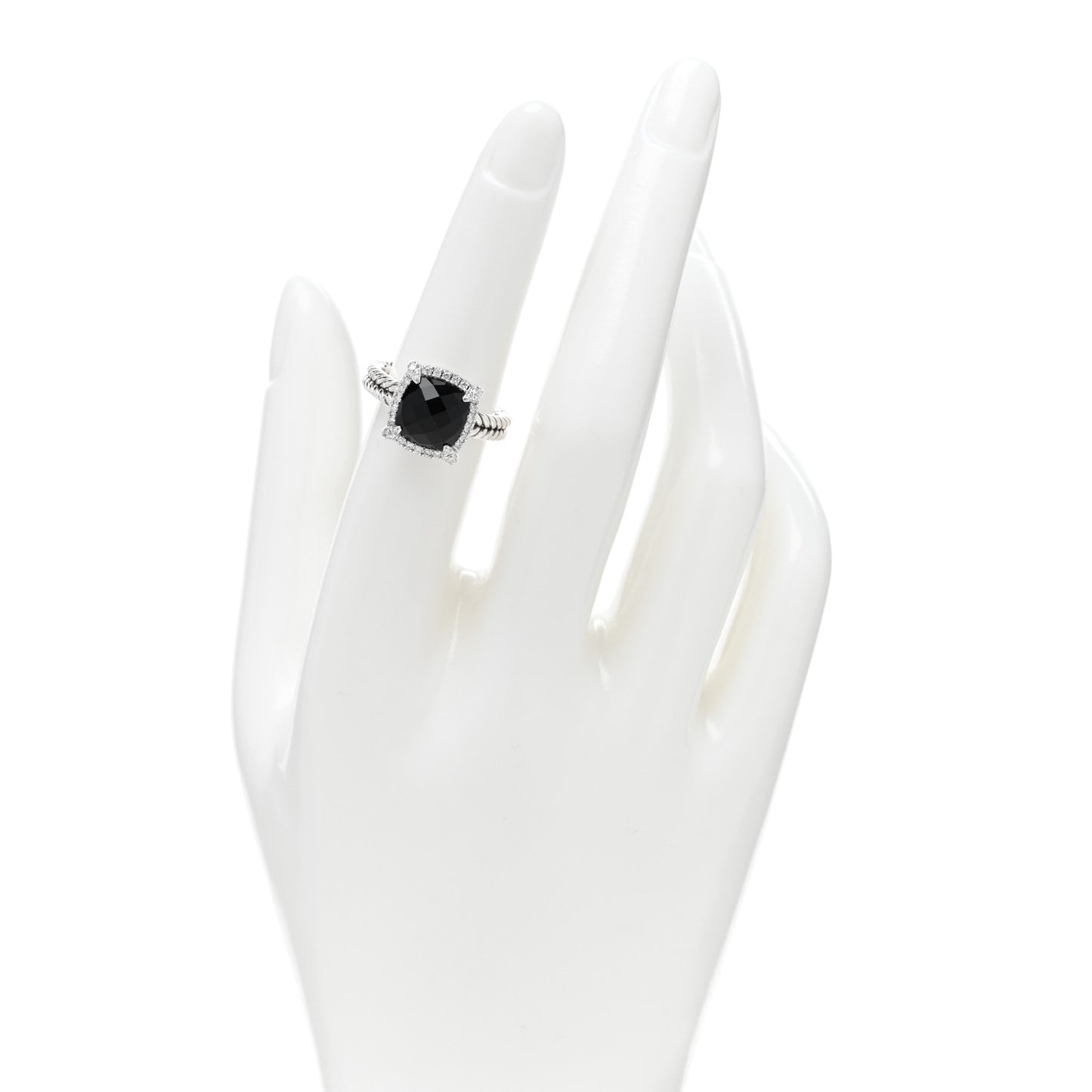 Sterling Silver Diamond Black Onyx 9mm Chatelaine Pave Bezel Ring 51 5.75