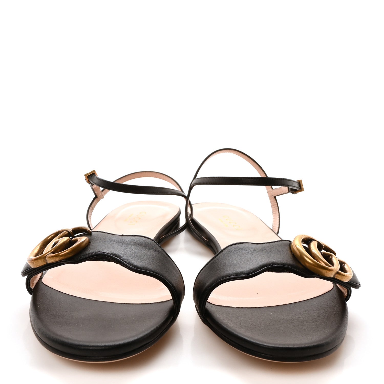 Gucci Lifford Calfskin GG Marmont Ankle Wrap Flat Sandals 36 Black 3 of 9