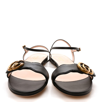 Gucci Lifford Calfskin GG Marmont Ankle Wrap Flat Sandals 36 Black 3 of 9