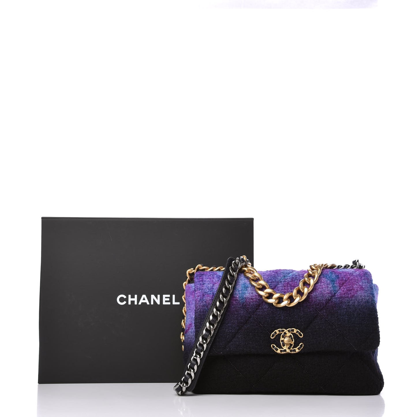 Wool Tweed Quilted Large Chanel 19 Flap Purple Black Blue