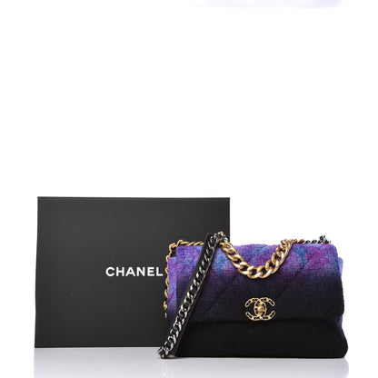 Chanel Wool Tweed Quilted Large Chanel 19 Flap Purple Black Blue 11 of 11