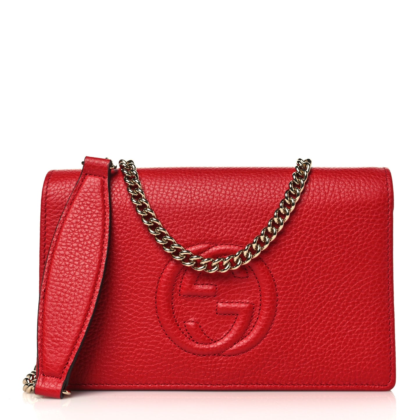 Pebbled Calfskin Soho Wallet on Chain Tabasco Red