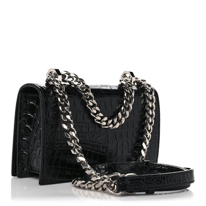 Alexander McQueen Shiny Crocodile Embossed Jeweled Satchel Black 2 of 9