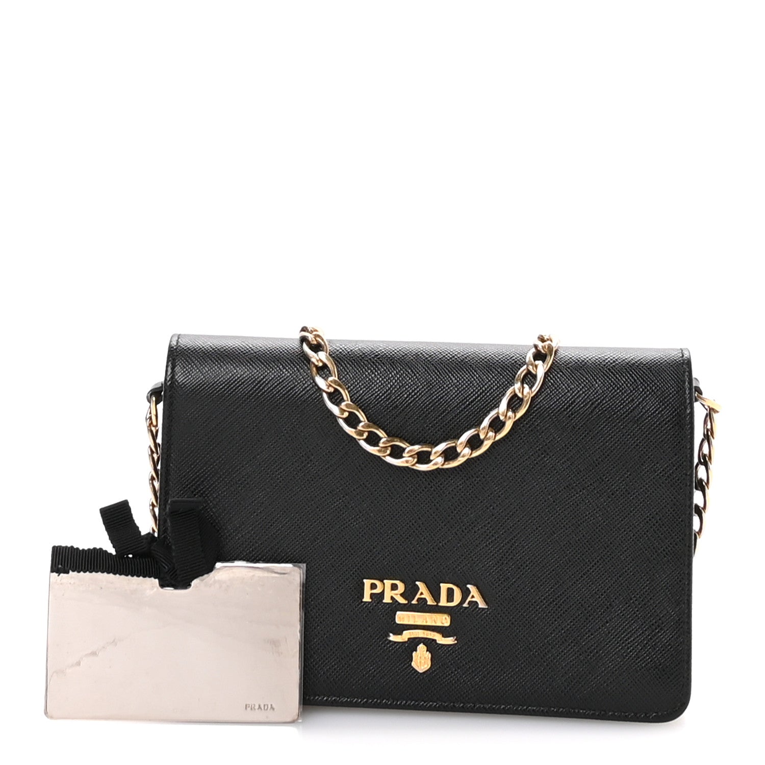 Prada Saffiano Lux Chain Wallet Nero Black 3 of 11