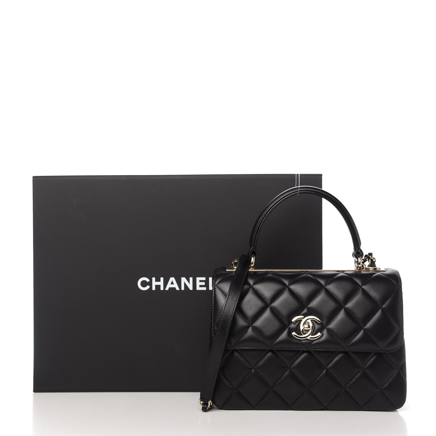 Lambskin Quilted Small Trendy CC Dual Handle Flap Bag Black