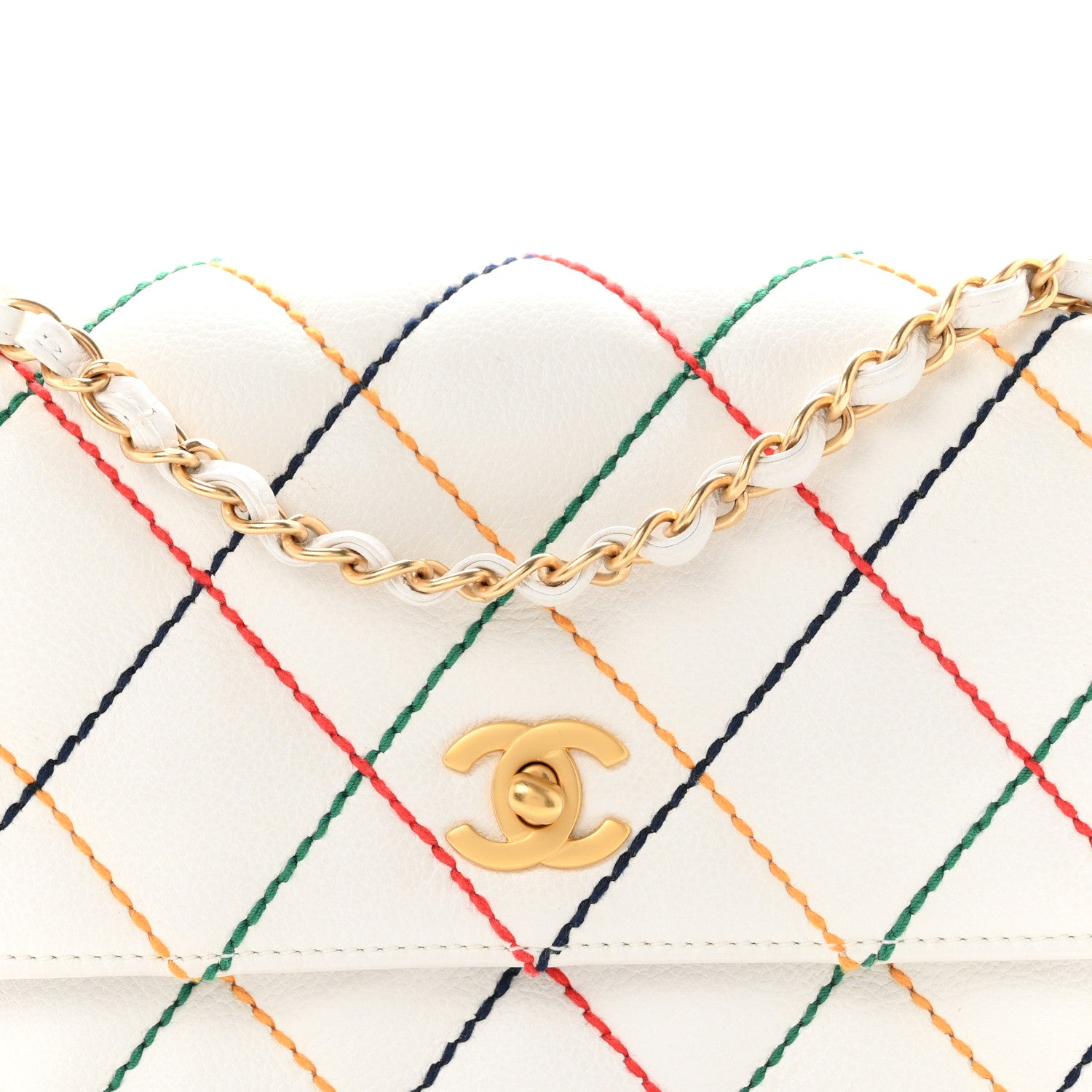 Chanel Calfskin Rainbow Stitched Medium Flap White Multicolor 8 of 11