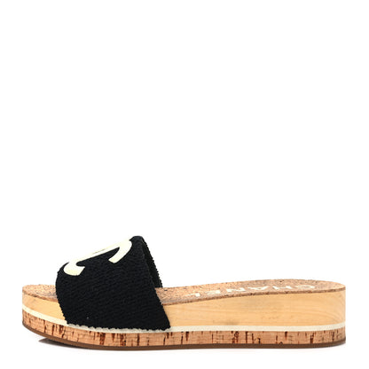Chanel Tweed Cork CC Mule Sandal 38 Black 1 of 9